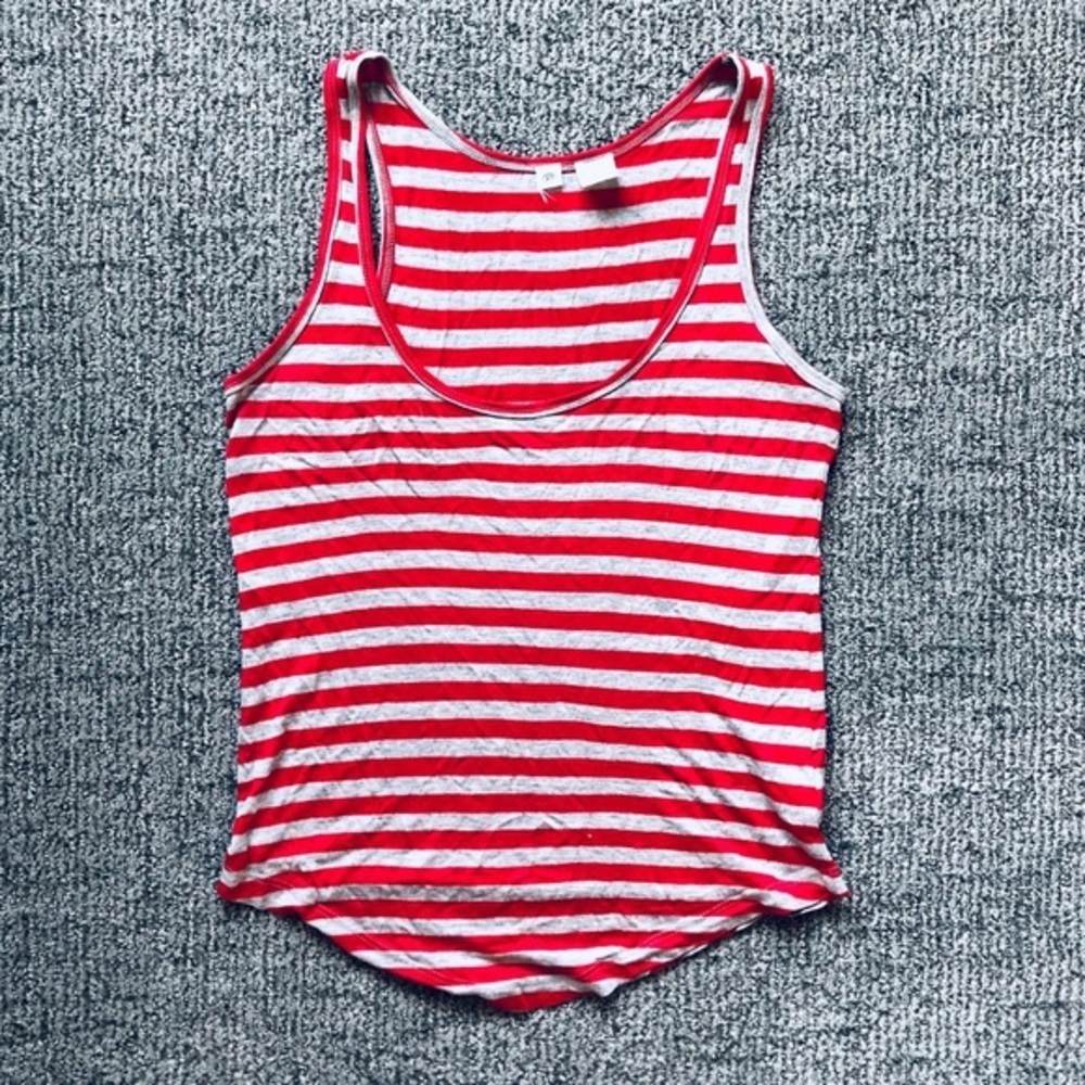 3/$15– Rosegold gray + red striped jersey tank top